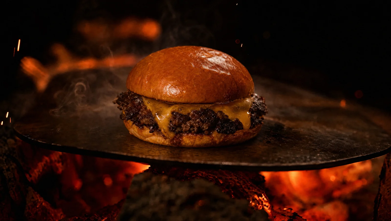 Der fertige Burger auf dunklem Schiefer